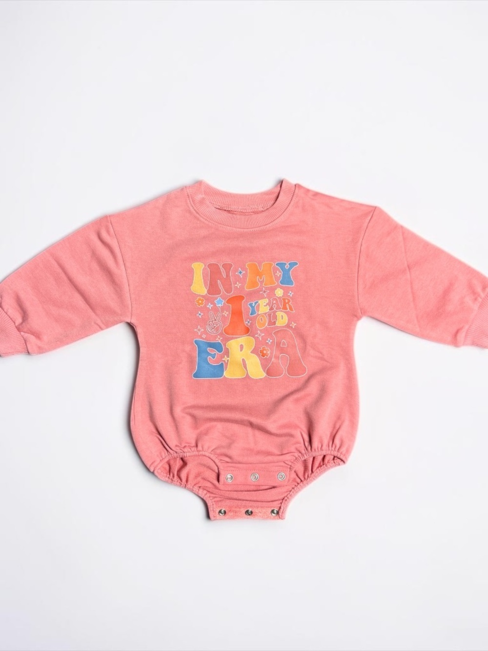 SunPOD 6-12M “In My 1 Year Old Era” Pink Bubble Romper NWOT